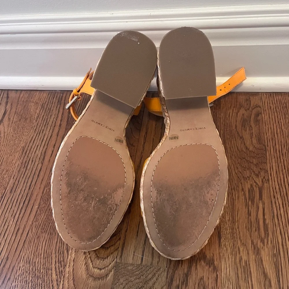 Vince Camuto Ranneli Leather Raffia Block Heel Espadrille Orange . Size 8.5 - Picture 12 of 16